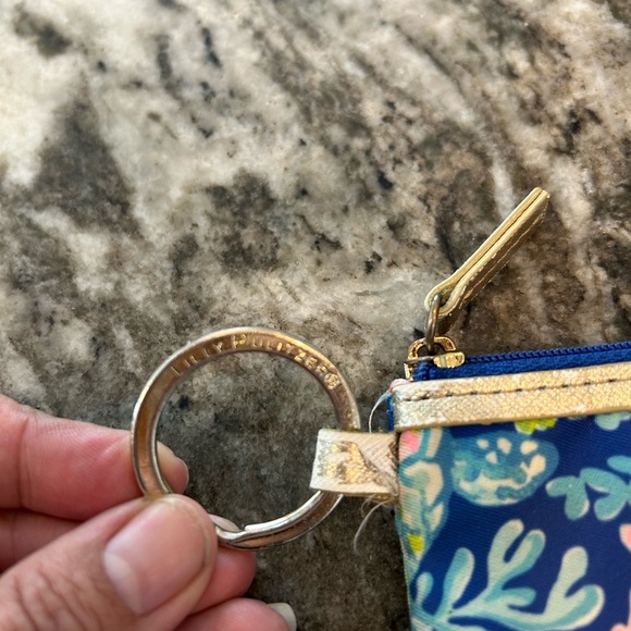 Lilly Pulitzer Blue and Pink Coral Key & Card Holder, has wear - Picture 3 of 6